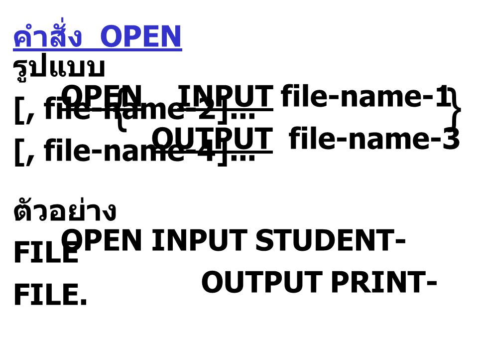 คำสั่ง OPEN รูปแบบ OPEN INPUT file-name-1 [, file-name-2]...