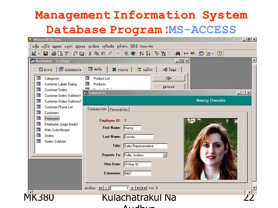 MK380Kulachatrakul Na Audhya 22 Management Information System Management Information System Database Program :MS-ACCESS