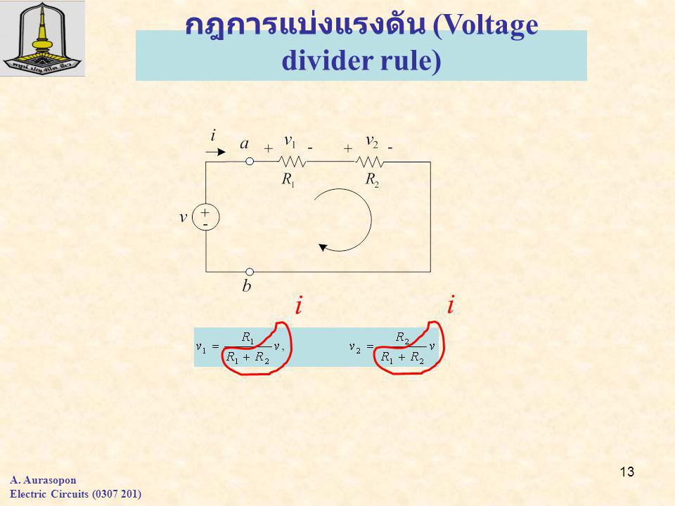 13 กฎการแบ่งแรงดัน (Voltage divider rule) A. Aurasopon Electric Circuits ( ) i i
