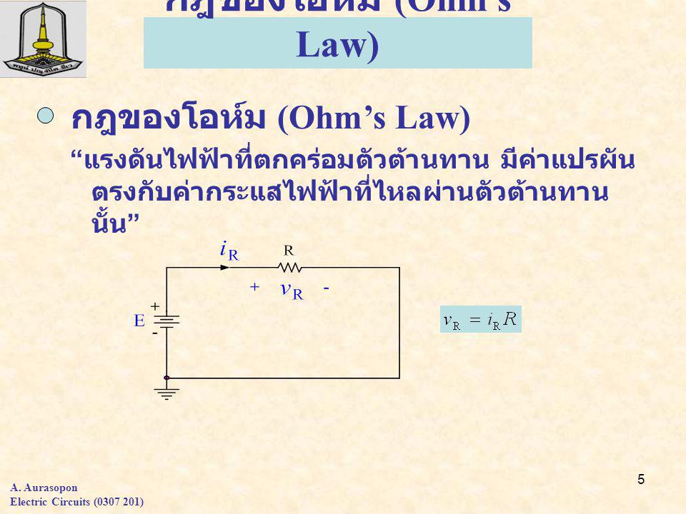 5 กฎของโอห์ม (Ohm’s Law) แรงดันไฟฟ้าที่ตกคร่อมตัวต้านทาน มีค่าแปรผัน ตรงกับค่ากระแสไฟฟ้าที่ไหลผ่านตัวต้านทาน นั้น A.