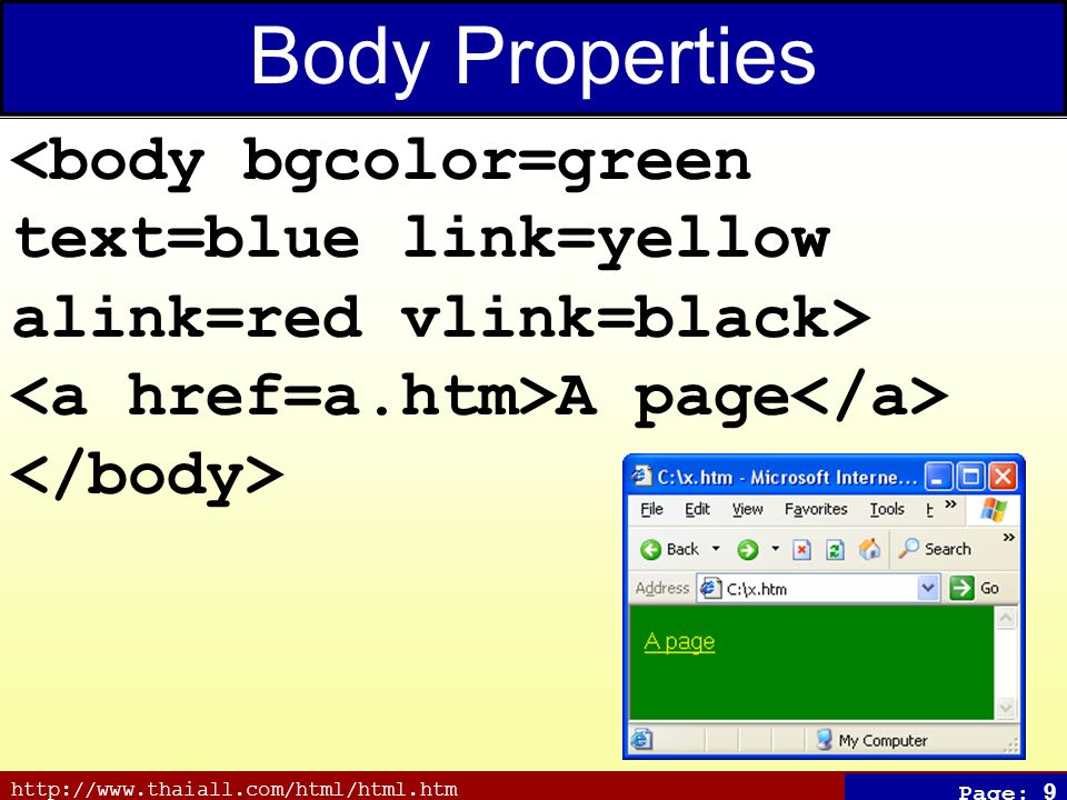 Page: 9 Body Properties A page