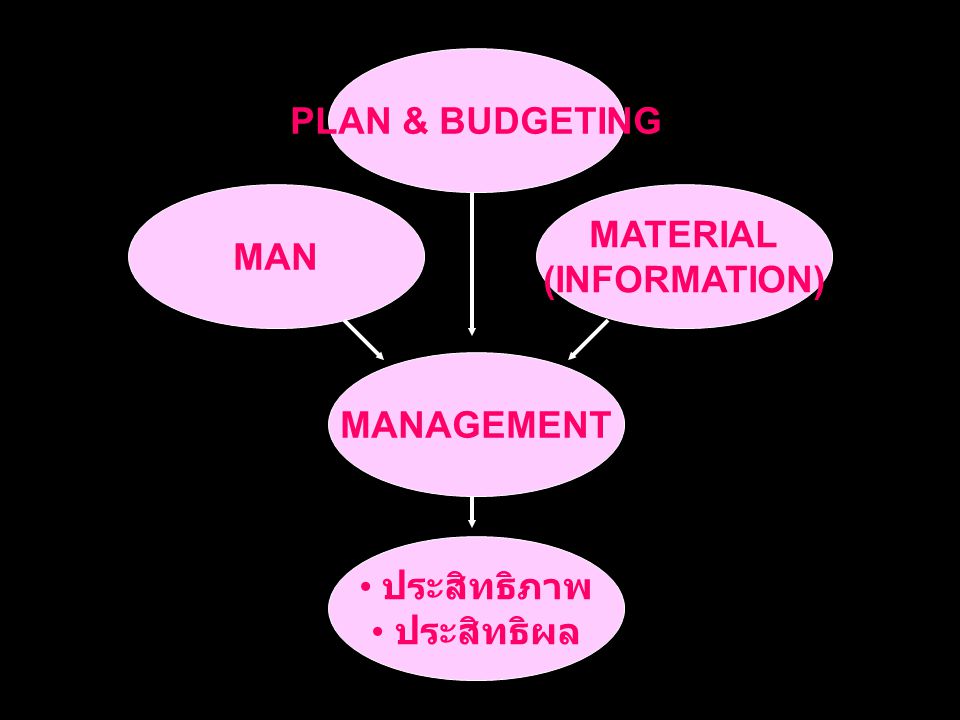 PLAN & BUDGETING MATERIAL (INFORMATION) MAN MANAGEMENT ประสิทธิภาพ ประสิทธิผล